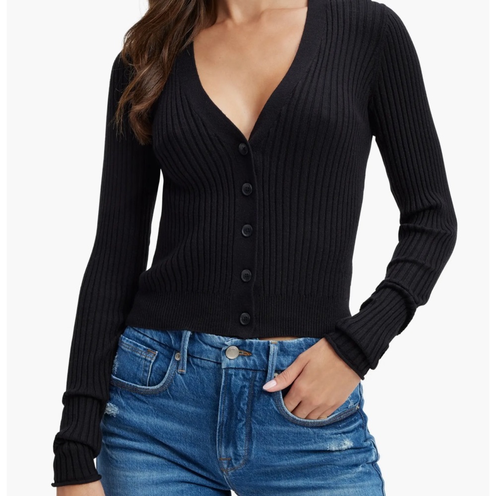 Good American Cozy Rib Crop Cardigan black size Medium NWT